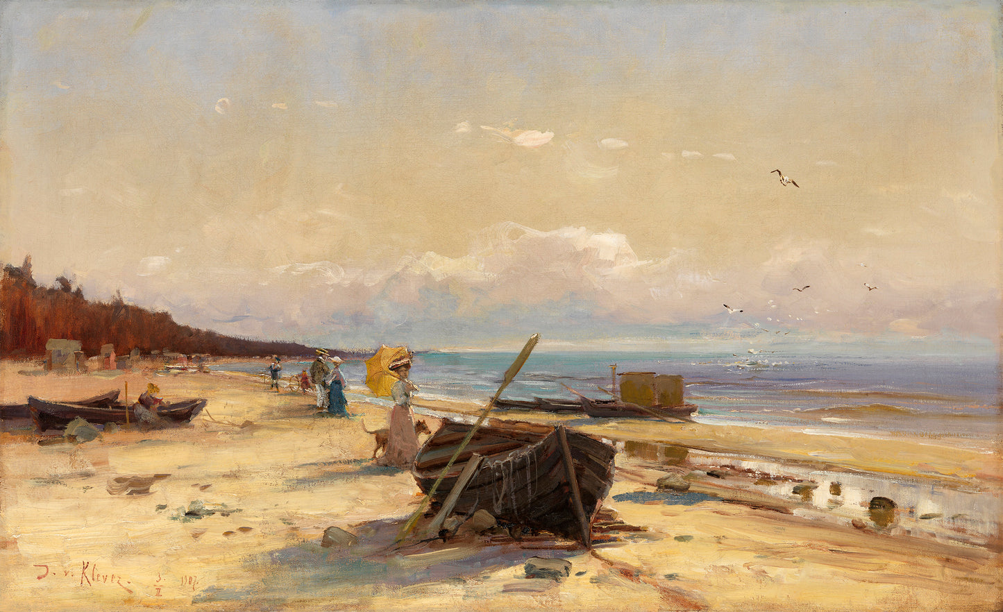 Evening Promenade by  the Shore, vintage artwork by Julius Klever, 12x8" (A4) Poster