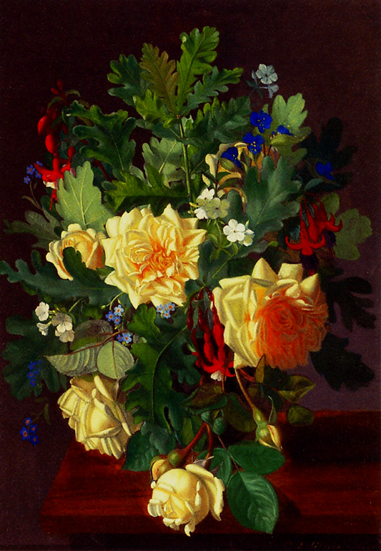 A Still Life With Yellow Roses And Freesia, vintage artwork by Otto Didrik Ottesen, A3 (16x12") Poster Print