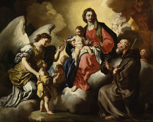 The Virgin and Child with a Boy Presented by  His Guardian Angel and S. Francesco di Paola, vintage artwork by Francesco Solimena, 12x8" (A4) Poster