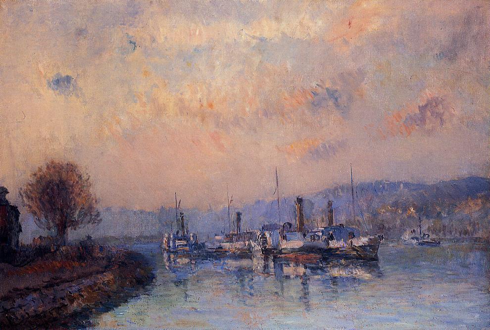 At Anchor, near Rouen, vintage artwork by Albert Lebourg, 12x8" (A4) Poster