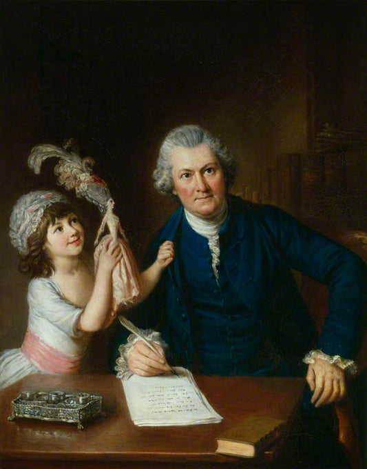 Christopher Anstey with his Daughter, vintage artwork by William Hoare, 12x8" (A4) Poster