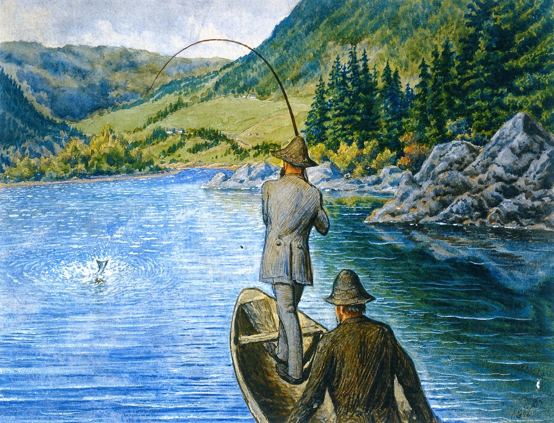 Fishing from a Boat, vintage artwork by William George Richardson Hind, 12x8" (A4) Poster