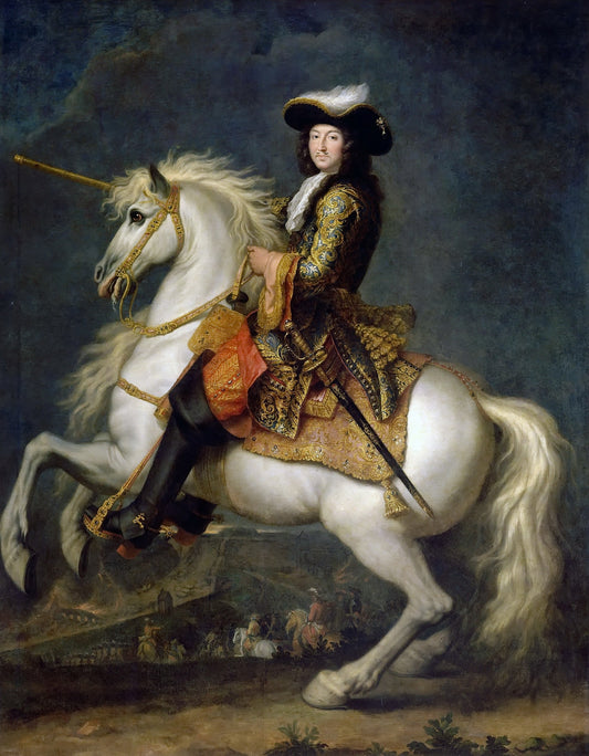 Louis XIV, King of France and Navarre, on Horseback, vintage artwork by Rene-Antoine Houasse, 12x8" (A4) Poster