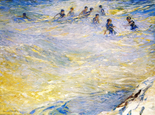 Nine Swimmers, vintage artwork by Charles H. Woodbury, 12x8" (A4) Poster