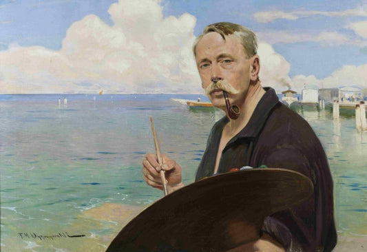 Self Portrait by  the Sea, vintage artwork by Feliks Michal Wygrzywalski, 12x8" (A4) Poster