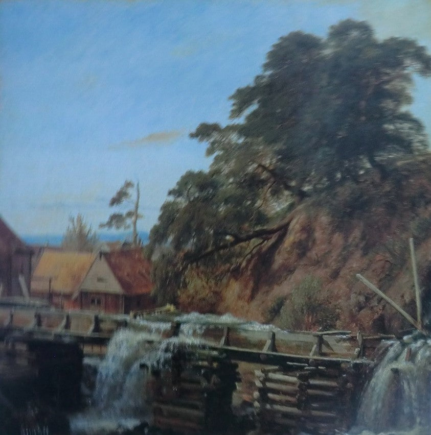 A Water Mill near Christiana, vintage artwork by Louis Gurlitt, A3 (16x12") Poster Print