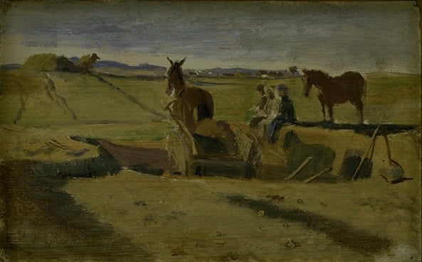 Ploughing the Land (study), vintage artwork by Johan Thomas Lundby e, A3 (16x12") Poster Print