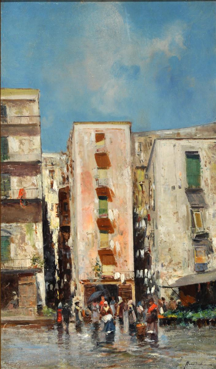 Vicolo di Napoli, vintage artwork by Oscar Ricciardi, 12x8" (A4) Poster