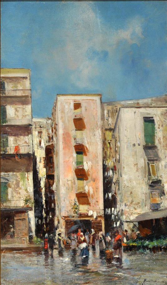 Vicolo di Napoli, vintage artwork by Oscar Ricciardi, 12x8" (A4) Poster