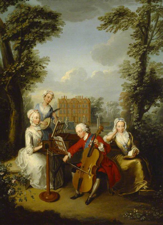 Frederick Louis, Prince of Wales, Accompanied by  His Sisters, Making Music at Kew, vintage artwork by Philipe Mercier, 12x8" (A4) Poster