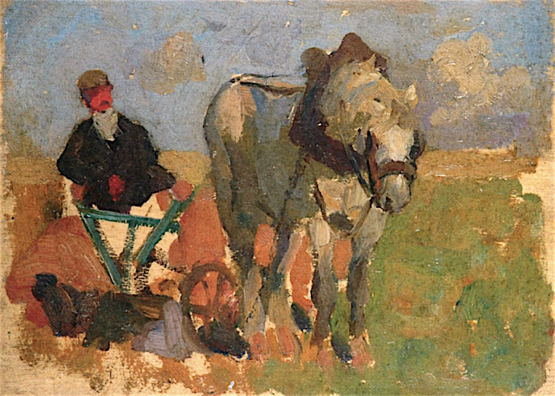 Farmer and Horse-Drawn Plough, vintage artwork by Emanuel Phillips Fox, 12x8" (A4) Poster