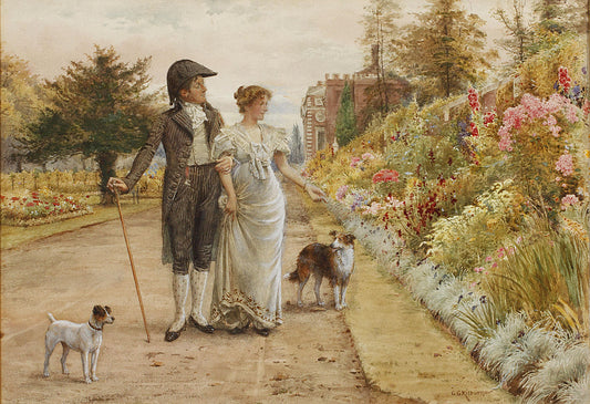 A garden stroll, vintage artwork by George Goodwin Kilburne, 12x8" (A4) Poster
