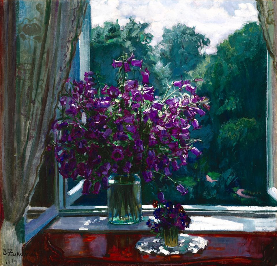 Bluebells by  the Window, vintage artwork by Stanislav Zhukovsky, 12x8" (A4) Poster