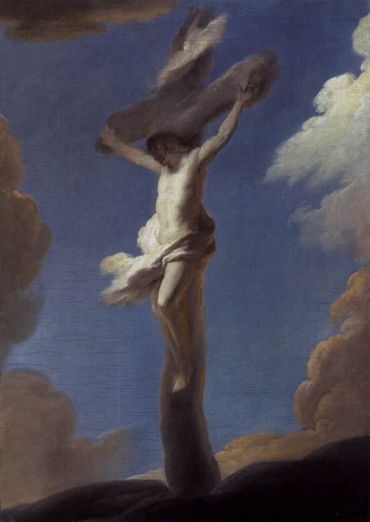 Christ on the Cross Formed by  Clouds, vintage artwork by Louis de Silvestre, 12x8" (A4) Poster