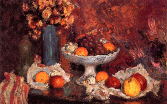 Still Life with Fruit and Immortelles, vintage artwork by Georges Lemmen, 12x8" (A4) Poster