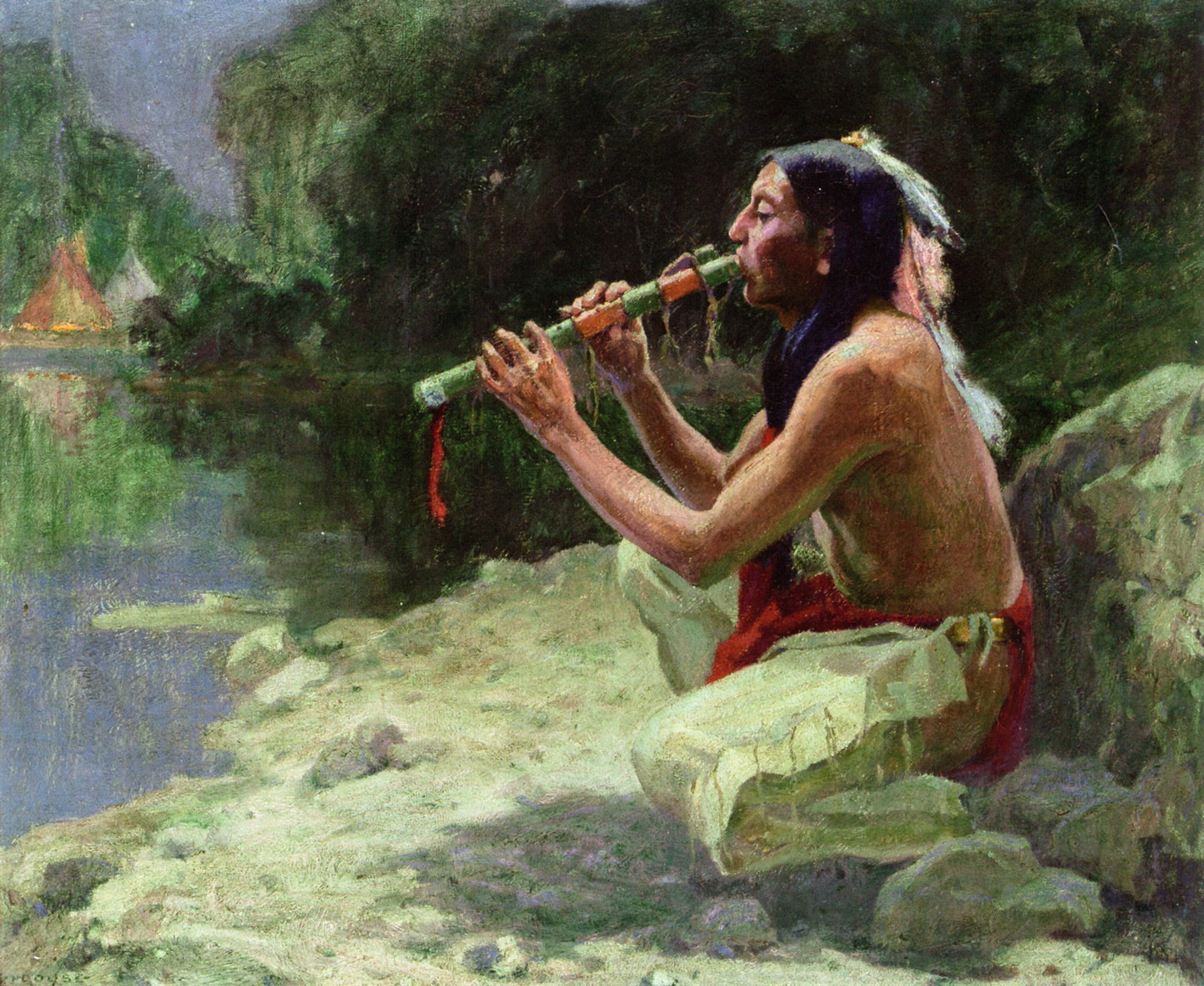 The Call of the Flute, vintage artwork by Eanger Irving Couse, 12x8" (A4) Poster