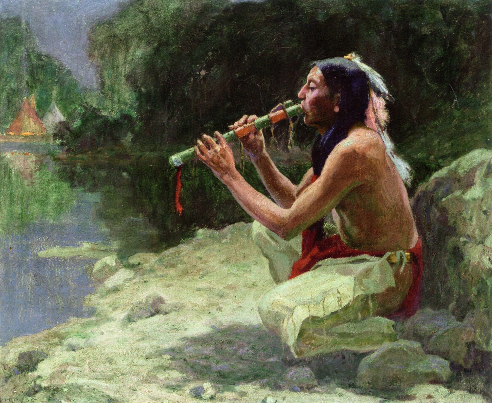 The Call of the Flute, vintage artwork by Eanger Irving Couse, 12x8" (A4) Poster