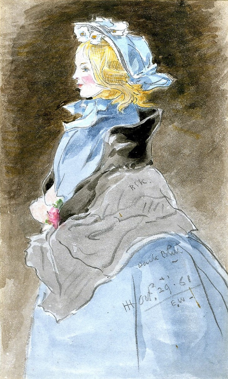 Portrait of a woman in Blue, vintage artwork by James Holland, A3 (16x12") Poster Print