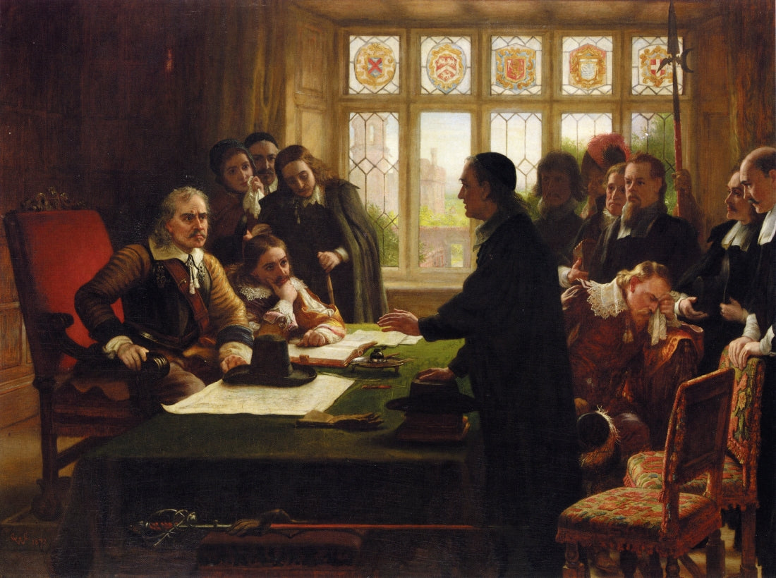 Oliver Cromwell and His Secretary John Milton, Receiving a Deputation Seeking Aid for the Swiss Protestants, vintage artwork by Charles West Cope, A3 (16x12") Poster Print
