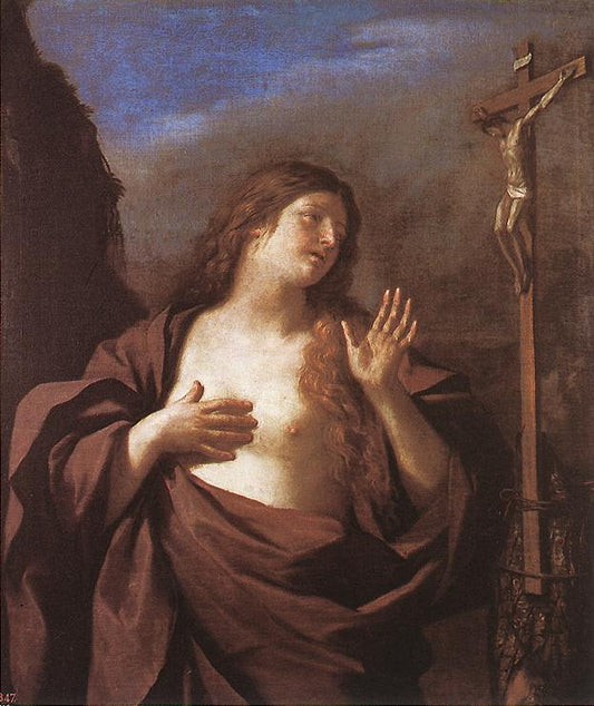 Mary Magdalene in Penitence, vintage artwork by Guercino, 12x8" (A4) Poster