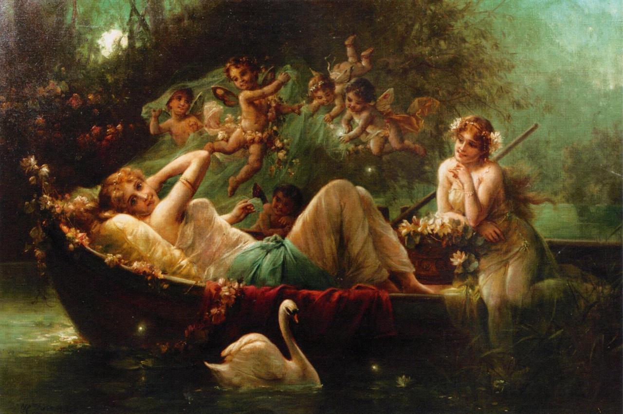 The Enchanted Boat Ride by Hans Zatzka,A3(16x12")Poster