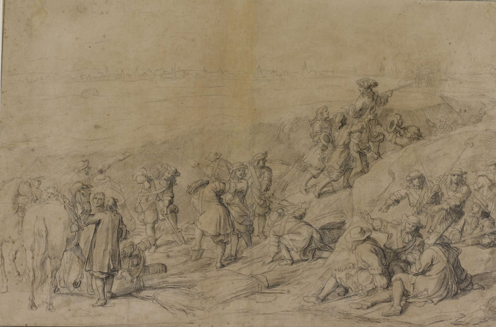 Louis XIV Visiting a Trench During the Siege of Tournai in 1667, vintage artwork by Charles Le Brun, 12x8