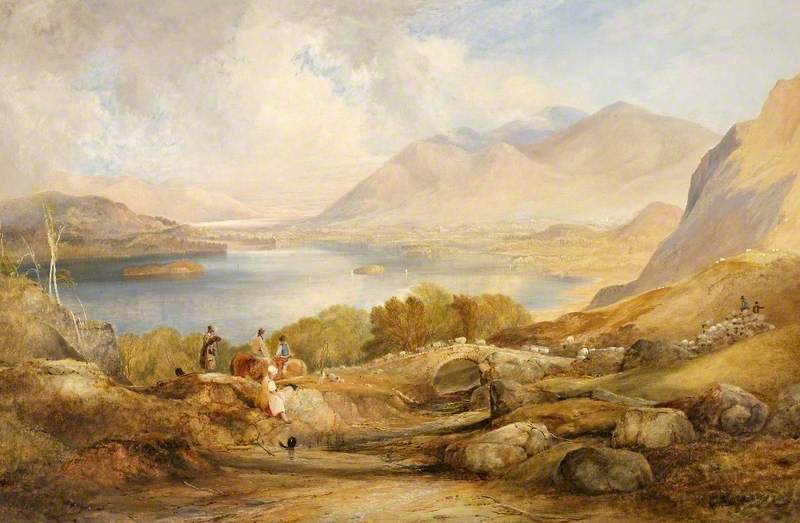 Lake Derwentwater with Skiddaw and Keswick, Cumbria, vintage artwork by Thomas Miles Richardson, Sr., 12x8" (A4) Poster