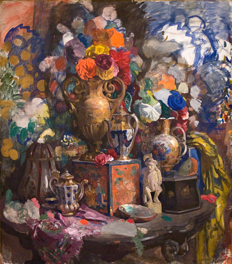 Flowers and Porcelain, vintage artwork by Nikolai Sapunov, 12x8" (A4) Poster