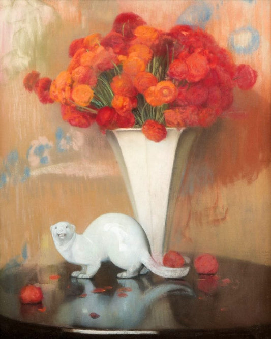 Ceramic Stoat and Flower Bouquet by Firmin Baes,16x12(A3) Poster