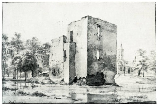 Castel  Lievendaal in Ameronge, vintage artwork by Roelant Roghman, 12x8" (A4) Poster