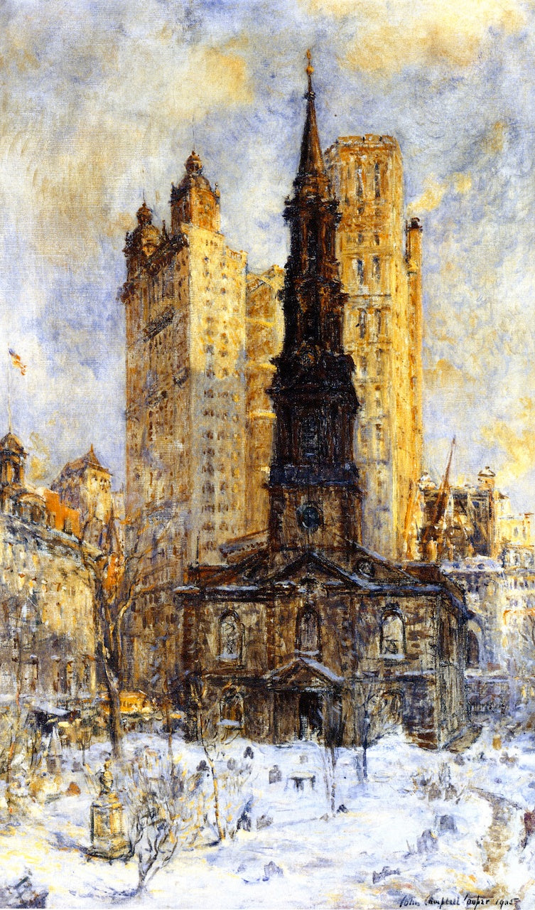 St. Paul's Chapel, vintage artwork by Colin Campbell Cooper, 12x8" (A4) Poster