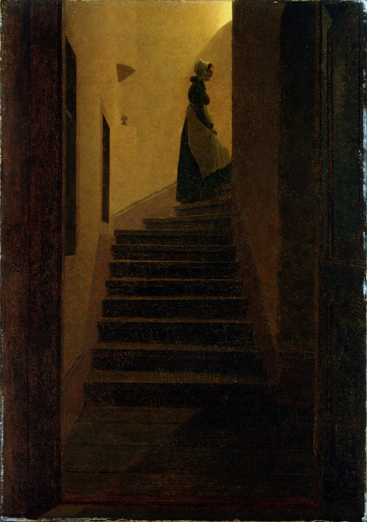 Lady on the Staircase, vintage artwork by Caspar David Friedrich, 12x8" (A4) Poster