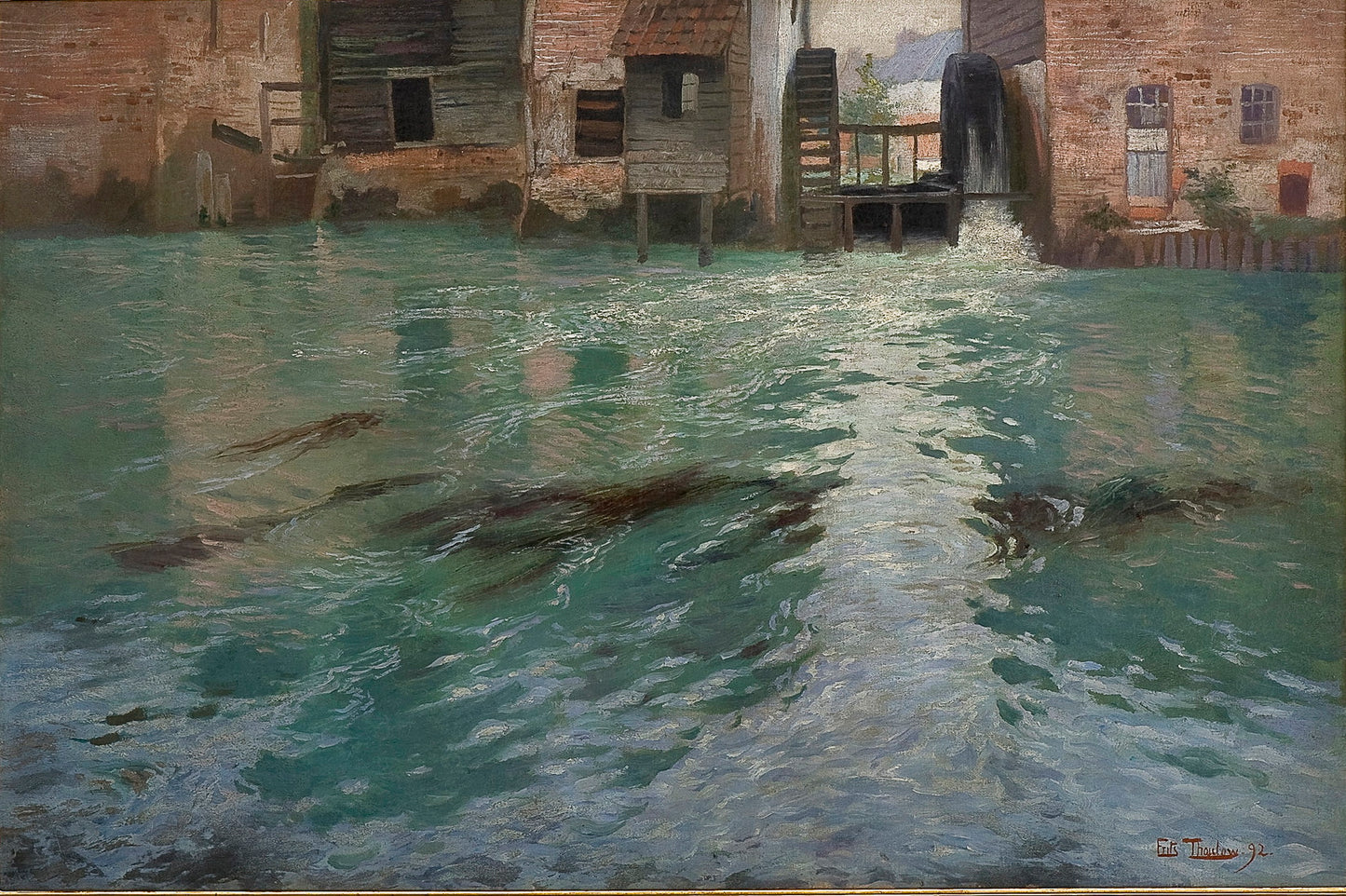 Back mills, Montreuil-sur-Mer, vintage artwork by Fritz Thaulow, 12x8" (A4) Poster