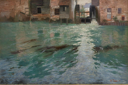 Back mills, Montreuil-sur-Mer, vintage artwork by Fritz Thaulow, 12x8" (A4) Poster