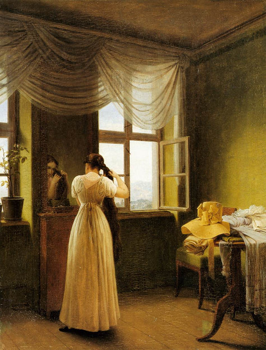 At the Mirror, vintage artwork by Georg Friedrich Kersting, 12x8" (A4) Poster
