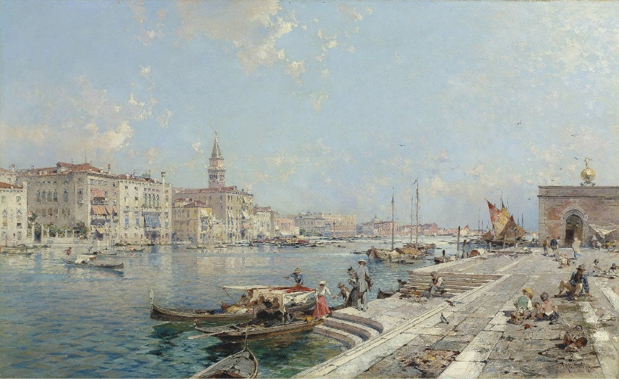 The Grand Canal seen from Santa Maria della Salute, Venice, vintage artwork by Franz Richard Unterberger, 12x8" (A4) Poster