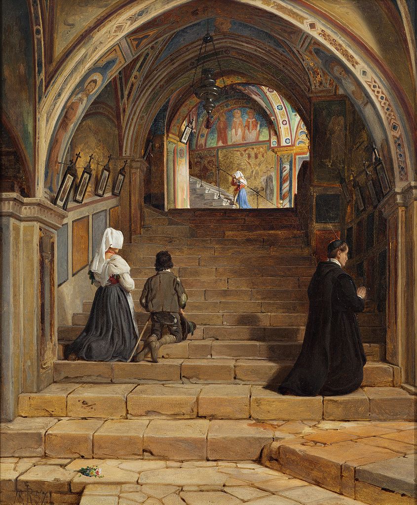 La Scala Santa at the Monastery San Benedetto near Subiaco, vintage artwork by Jorgen Roed, A3 (16x12") Poster Print