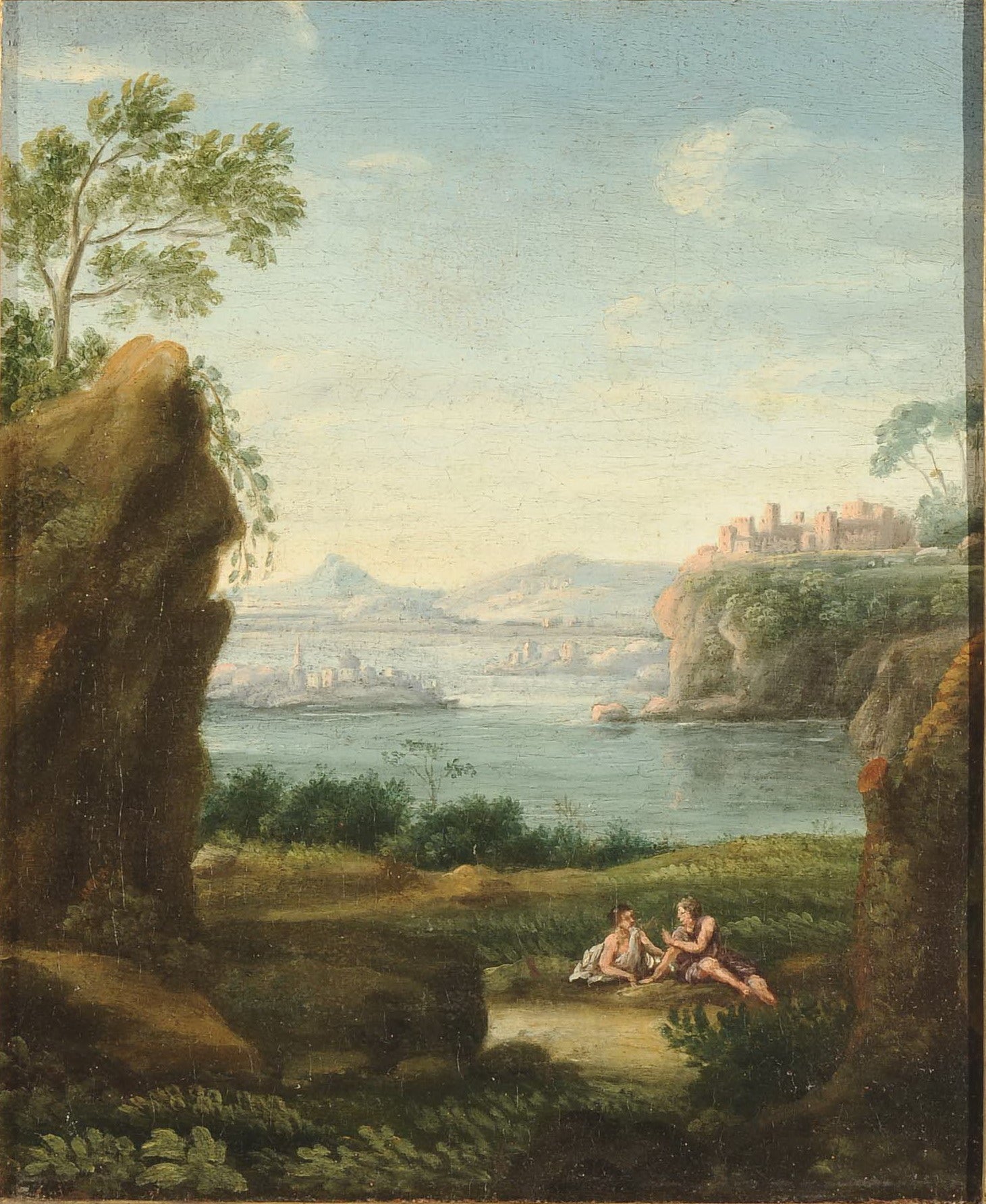 Landscape with Couple and Distant Buildings, vintage artwork by Paolo Anesi, 12x8" (A4) Poster
