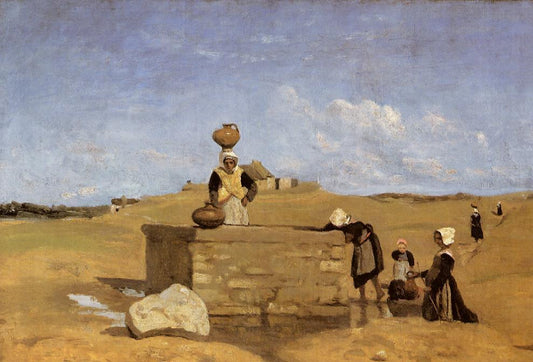 Breton Women at the Fountain, vintage artwork by Jean-Baptiste-Camille Corot, A3 (16x12") Poster Print