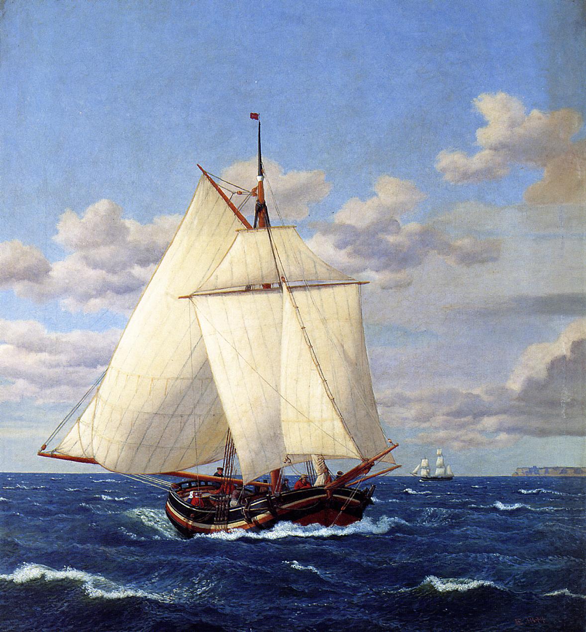 A Danish Yacht Passing Stevns, vintage artwork by Christoffer Wilhelm Eckersberg, 12x8" (A4) Poster