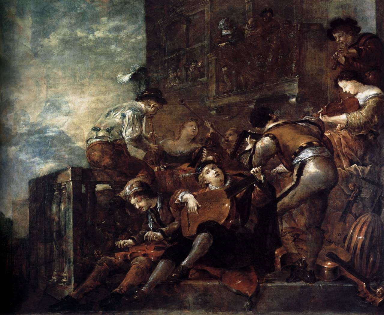 Musicians on a Terrace, vintage artwork by Leonaert Bramer, 12x8" (A4) Poster