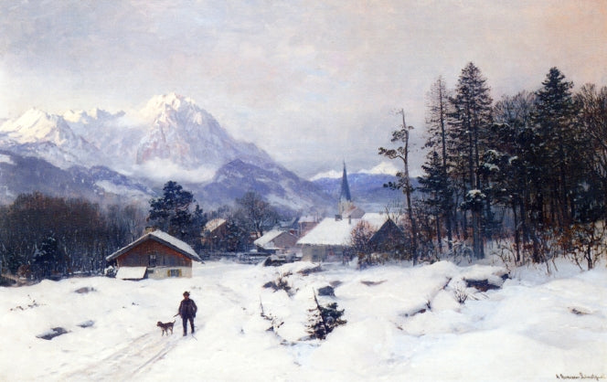 A Hunter in a Winter Landscape, vintage artwork by Anders Anderson-Lundby , 12x8" (A4) Poster