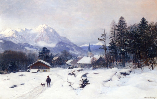 A Hunter in a Winter Landscape, vintage artwork by Anders Anderson-Lundby , 12x8" (A4) Poster