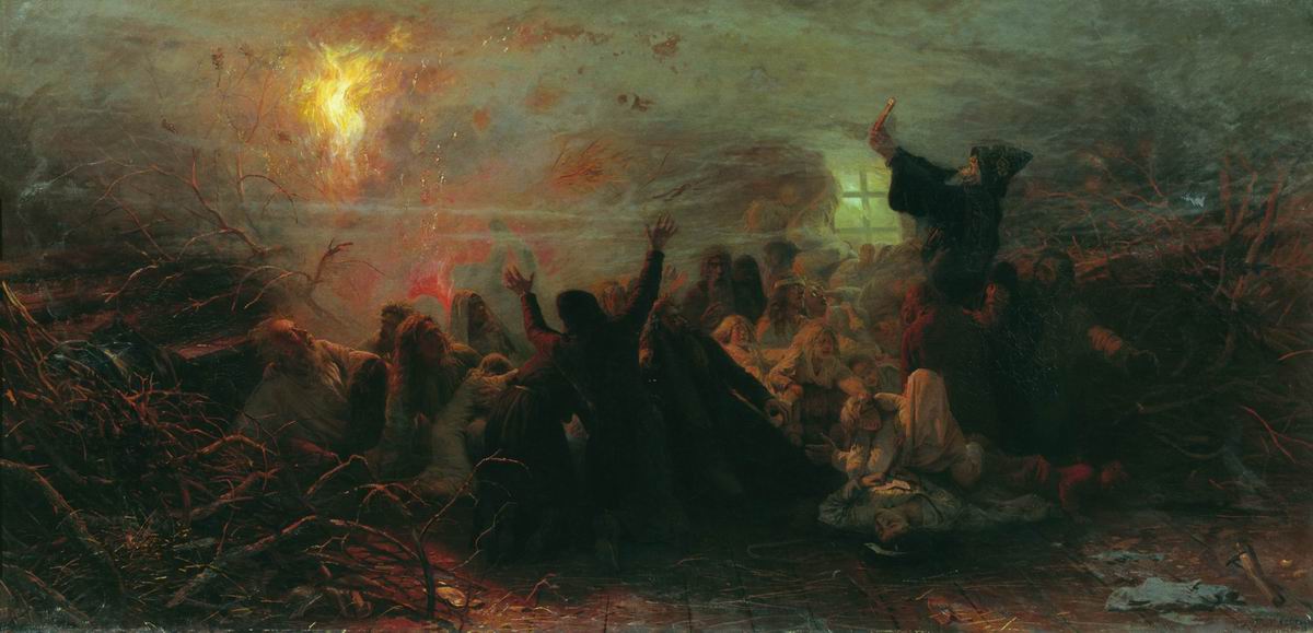 Burning Themselves, vintage artwork by Grigory Myasoedov, 12x8" (A4) Poster