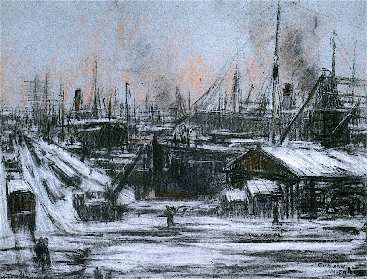 Winter at the Port by Eugeen van Mieghem,16x12(A3) Poster