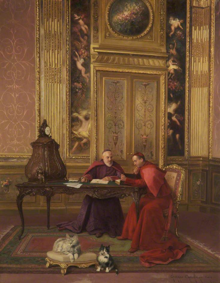 Cardinals at Leisure, vintage artwork by Georges Croegaert, 12x8" (A4) Poster