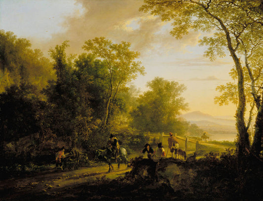 Southern Landscape with Travellers, vintage artwork by Jan Both, 12x8" (A4) Poster