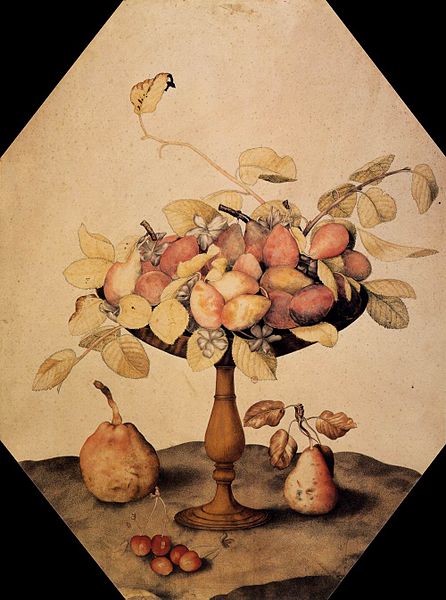 Bowl with Plums, vintage artwork by Giovanna Garzoni, 12x8" (A4) Poster