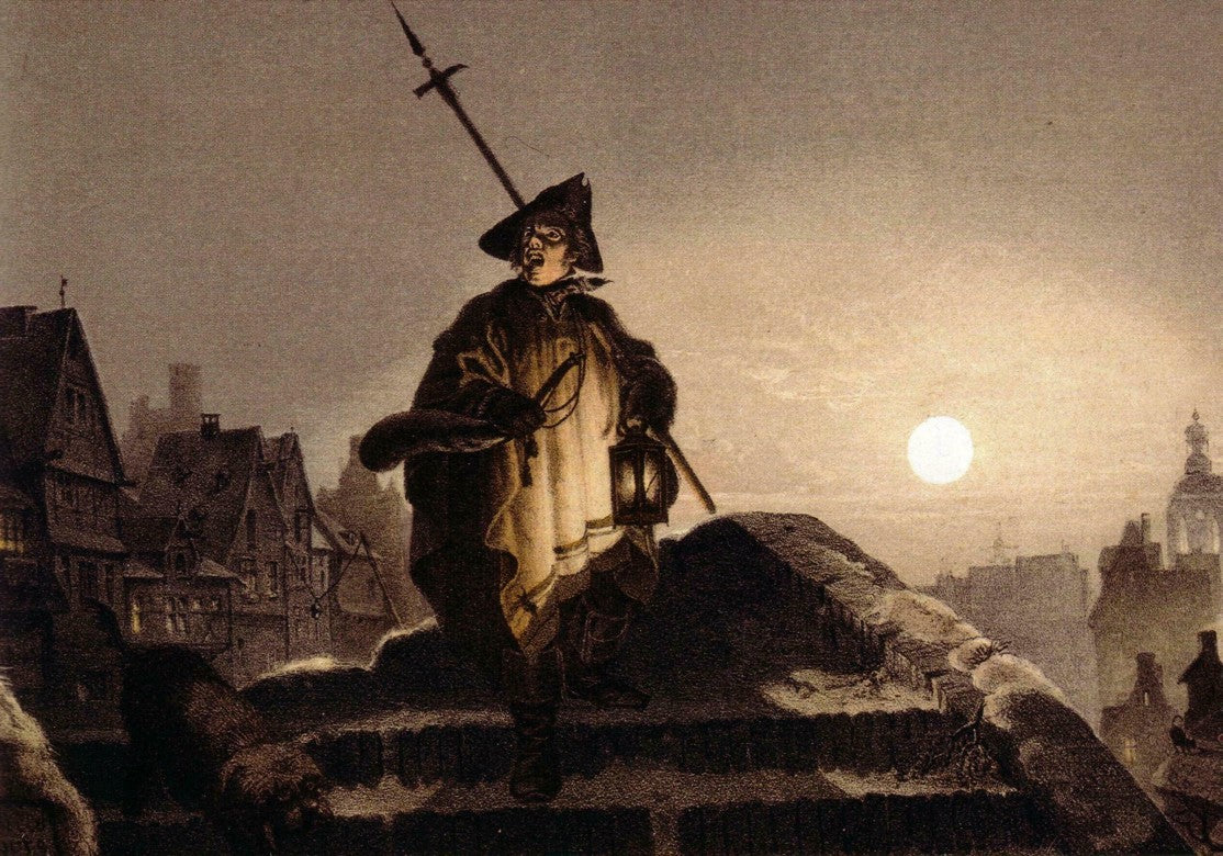 Singing Watchman, vintage artwork by Johann Peter Hasenclever, A3 (16x12") Poster Print