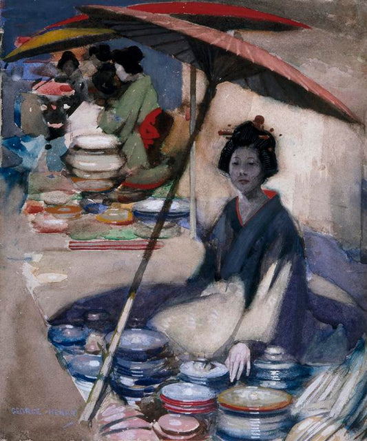 A Japanese Pottery Seller, vintage artwork by George Henry, R.A., R.S.A., R.S.W., 12x8" (A4) Poster